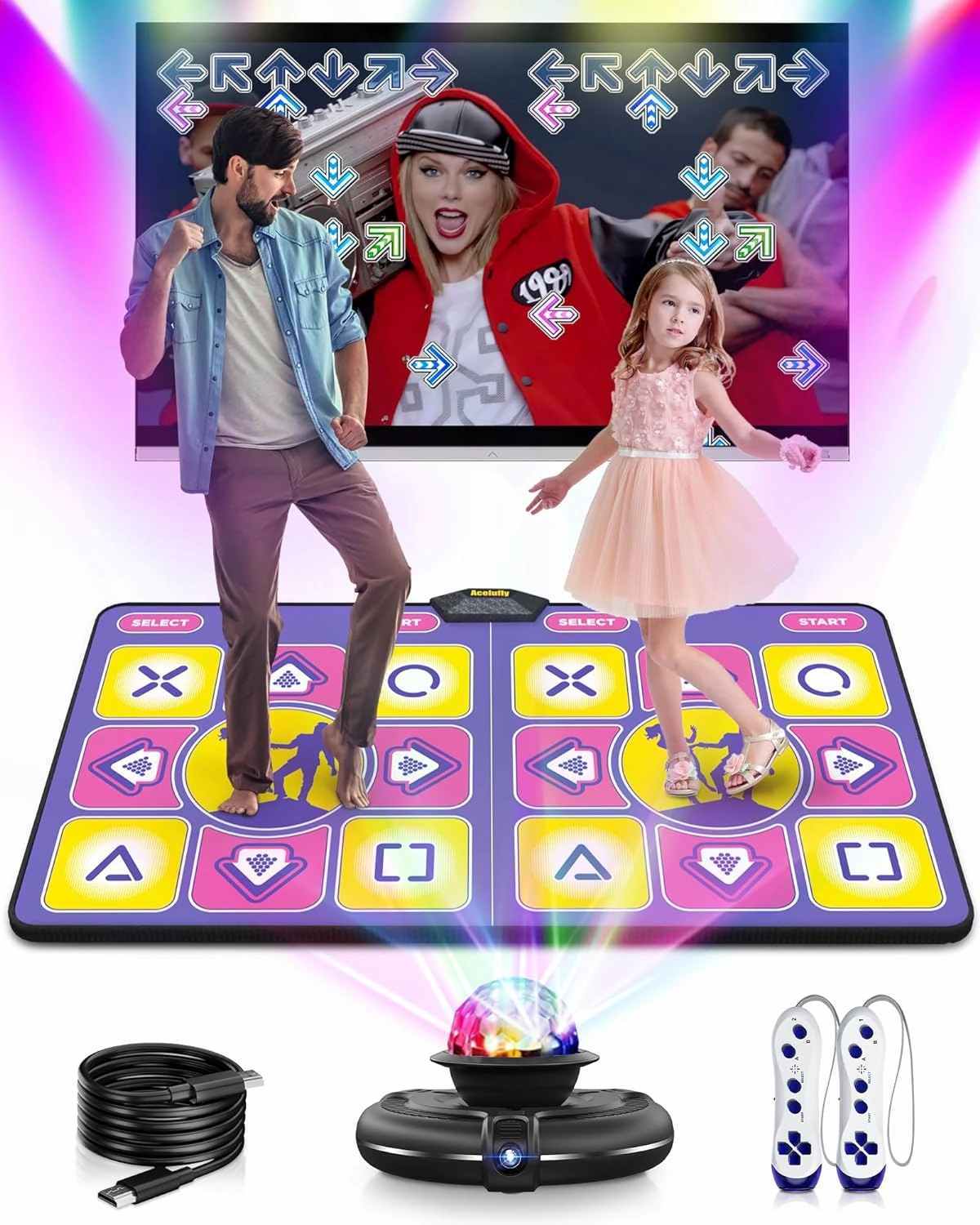 Double Dance Mat - Wireless Electronic Dance Mat for TV with Camera, Anti-Slip Fitness Dance Pad for Kids & Adults, Dance Game Mat Toy Gift for 3-12 Year Old Girls & Boys (Purple)