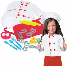 Dr. STEM Toys Chef Costume for Kids Ages 3-6 | 21-Piece Kids' Dress Up & Pretend Play Set Includes Jacket, Hat, Apron, Bowl, 2 Eggs, Utensils, Cookie Cutters