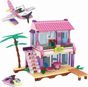 Dream Girls Beach House Building Blocks Toys Friends Seaside Building Sets 423Pcs Big Villa with Plane and Jet Ski Vacation Beach Hut Toy Set for Kids Aged 6-12