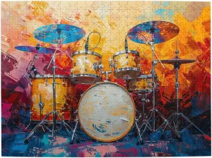 Drum Set Wooden Jigsaw Puzzle for Adults 500 Pieces - Home Decor Art - Fun Family Game and Creative Gift for Teens, Kids, and Elders, White