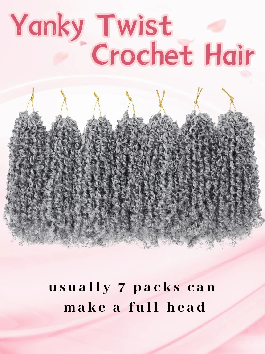 Eacia Yanky Twist Crochet Hair 10 Inch 7 Packs Grey Pretwisted Fluffy Spring Mini Twist Bohemian Passion Twist Pre Looped Crochet Braids Synthetic Hair Extensions