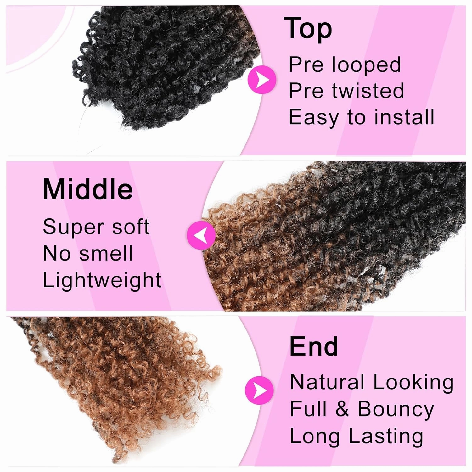 Eacia Yanky Twist Crochet Hair 8 Inch 7 Packs Pretwisted Fluffy Spring Mini Twist Bohemian Passion Twist Pre Looped Crochet Braids Synthetic Hair Extensions Ombre Brown