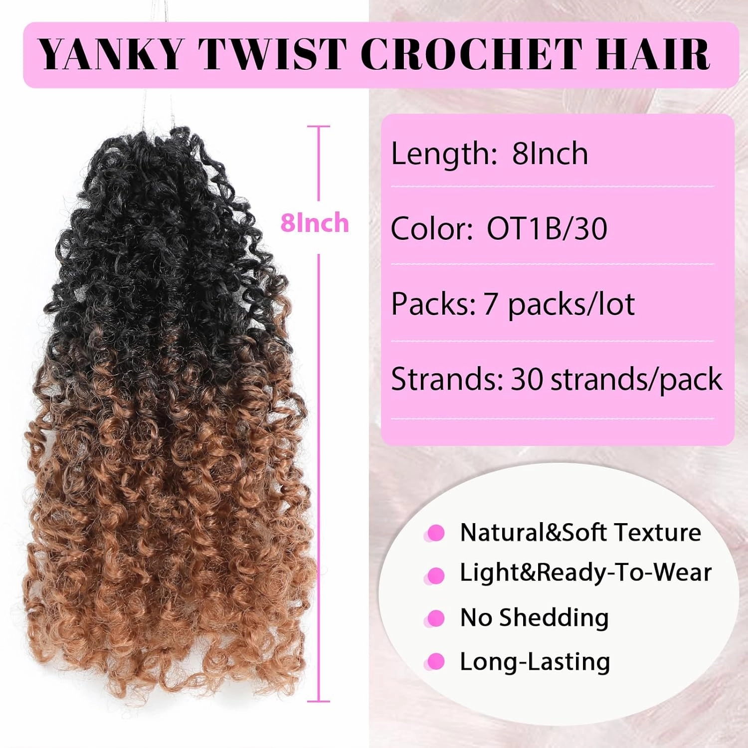 Eacia Yanky Twist Crochet Hair 8 Inch 7 Packs Pretwisted Fluffy Spring Mini Twist Bohemian Passion Twist Pre Looped Crochet Braids Synthetic Hair Extensions Ombre Brown