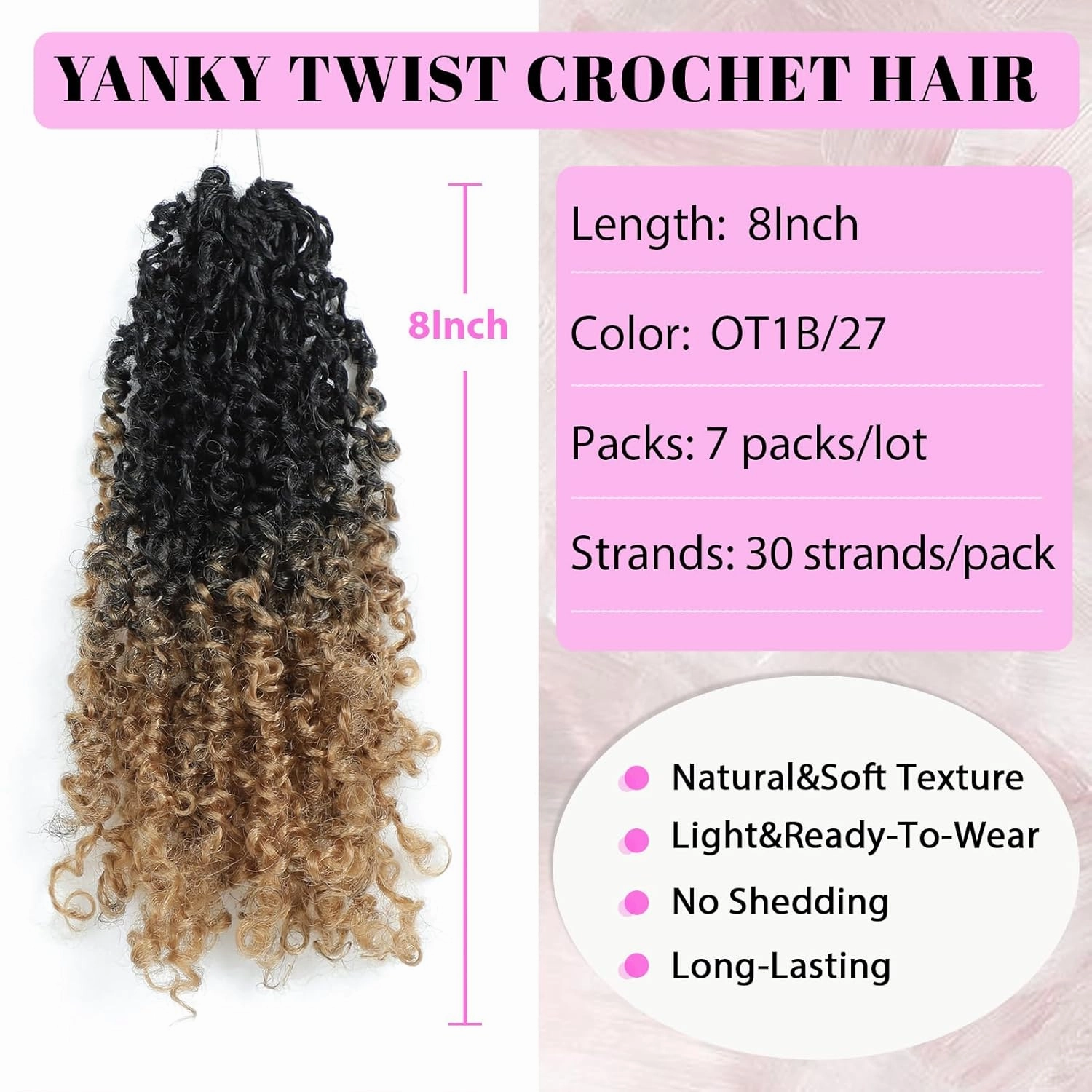 Eacia Yanky Twist Crochet Hair 8 Inch 7 Packs Pretwisted Fluffy Spring Mini Twist Bohemian Passion Twist Pre Looped Crochet Braids Synthetic Hair Extensions Ombre Honey Blonde