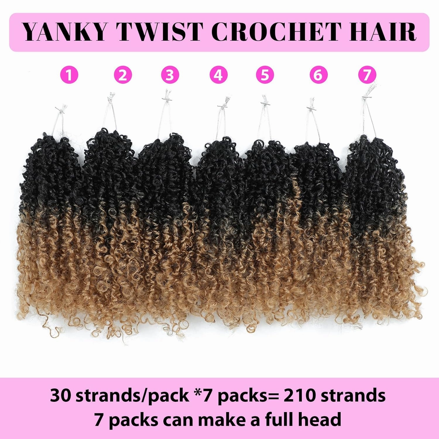 Eacia Yanky Twist Crochet Hair 8 Inch 7 Packs Pretwisted Fluffy Spring Mini Twist Bohemian Passion Twist Pre Looped Crochet Braids Synthetic Hair Extensions Ombre Honey Blonde