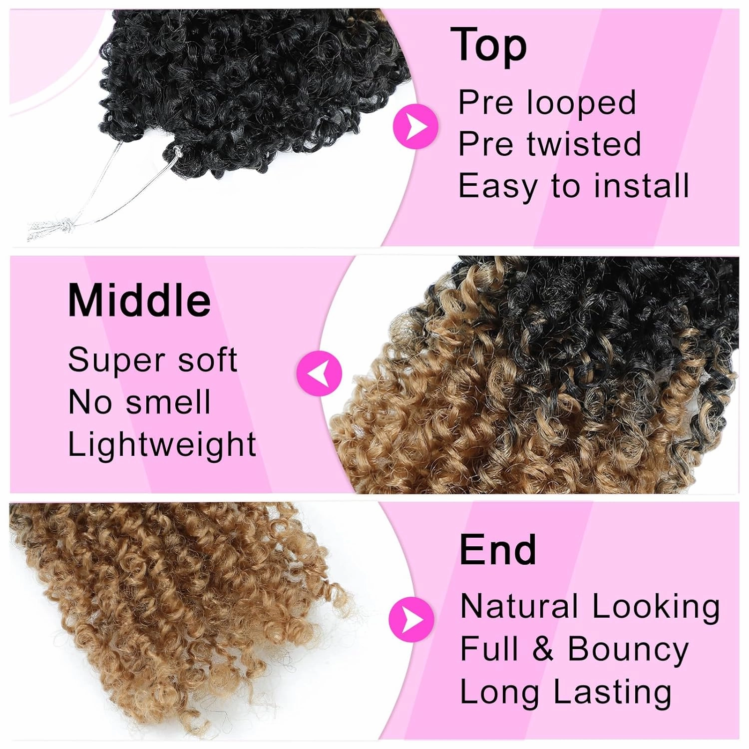 Eacia Yanky Twist Crochet Hair 8 Inch 7 Packs Pretwisted Fluffy Spring Mini Twist Bohemian Passion Twist Pre Looped Crochet Braids Synthetic Hair Extensions Ombre Honey Blonde