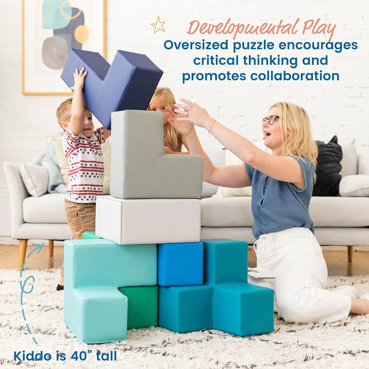 ECR4Kids SoftZone Brainy Building Blocks, Foam Puzzle, Contemporary, 7-Piece