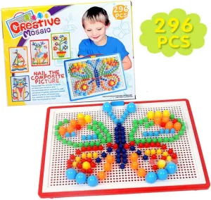 Educational Creative Mosaic Pegboard Puzzle Toys Set with Letters Numbers Random Color