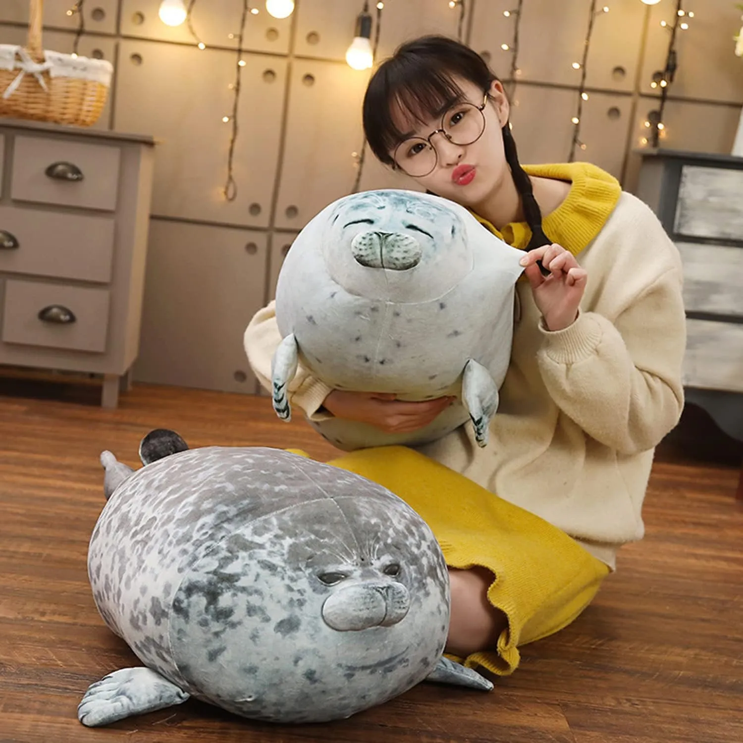 EHOTONG Cute Blob Seal Pillow, Chubby Seal Plush Hug Pillow Soft Stuffed Animal Toy (Gray,24")