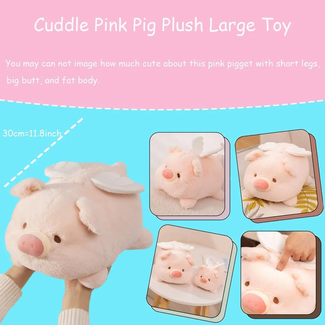 ELAINREN Plush Cuddle Pig with Wings,Ultra-Soft Pigglet Stuffed Pillow Adorable Angel Pigglet Plushie Toy Gifts/11.8''