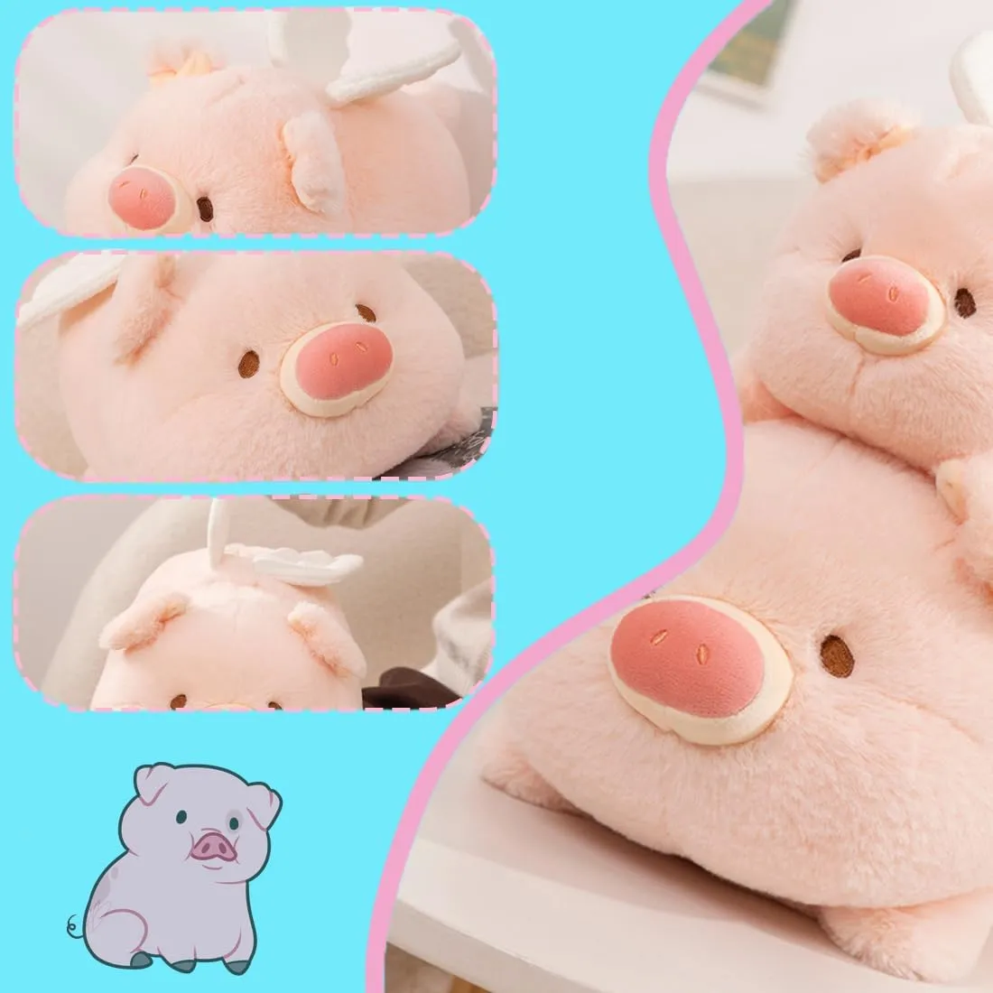 ELAINREN Plush Cuddle Pig with Wings,Ultra-Soft Pigglet Stuffed Pillow Adorable Angel Pigglet Plushie Toy Gifts/11.8''