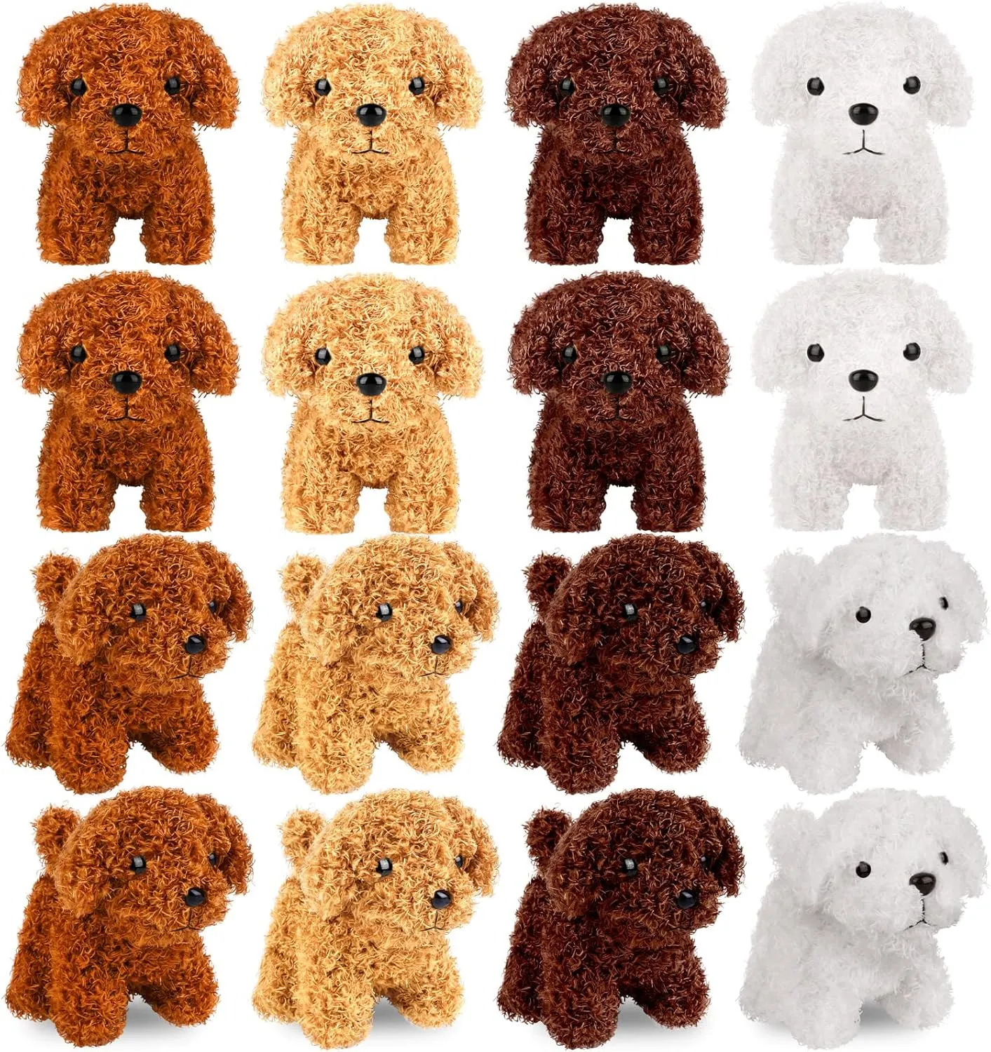 Elcoho 16 Pieces 4 Inches Mini Plush Dogs Stuffed Puppy Dog with Keychain Cute Stuffed Animal Toy Soft Toys Party Favor for Goodie Bag Birthday Party Gifts, 4 Colors (Curly Puppy)