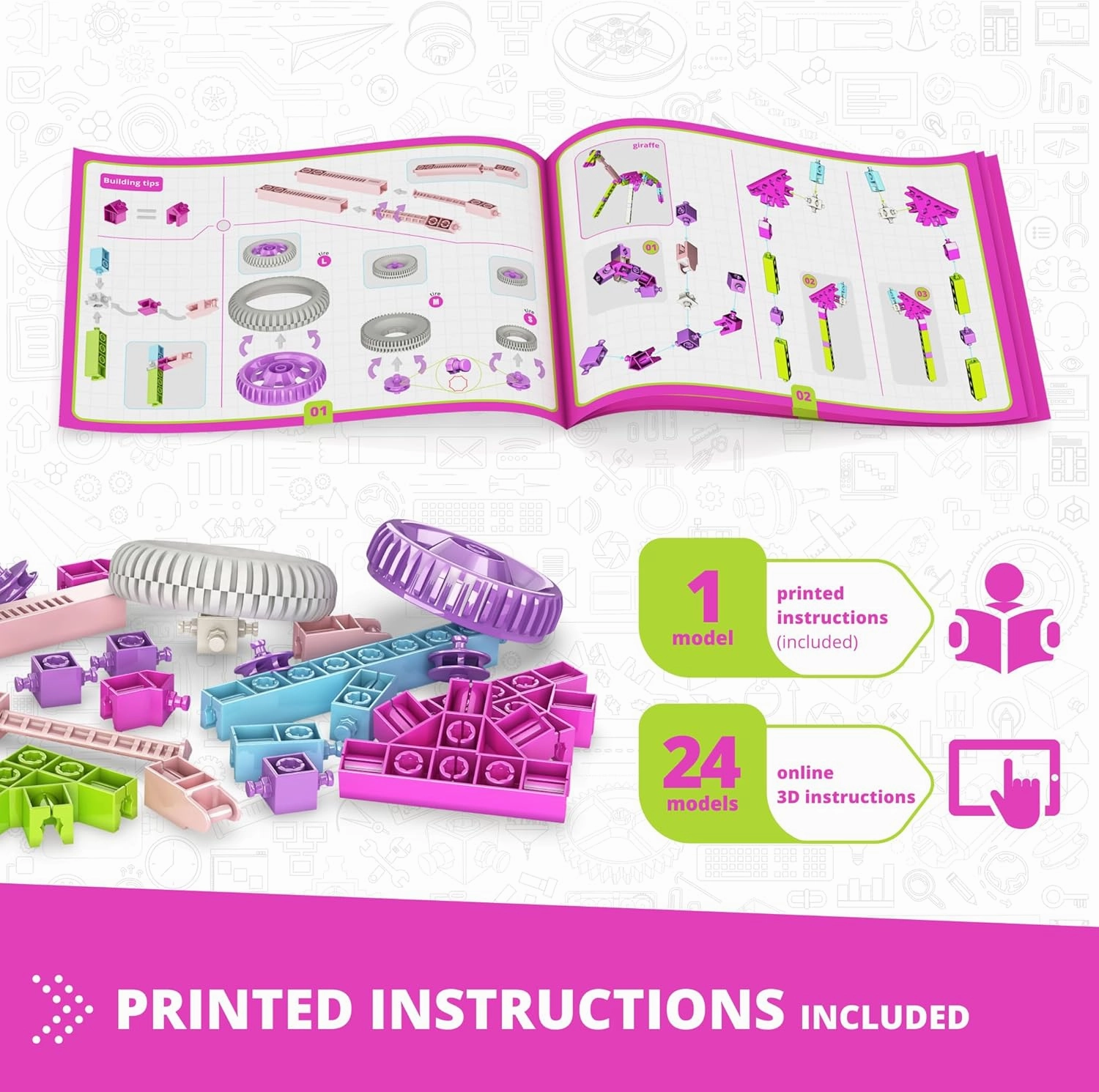 Engino: Creative Builder - 25-in-1 Designer Series, Toy Vehicles Vibrant Brick Set, Multimodels Snap Construction Assembly, Engineer STEM Kit, Kids 6 