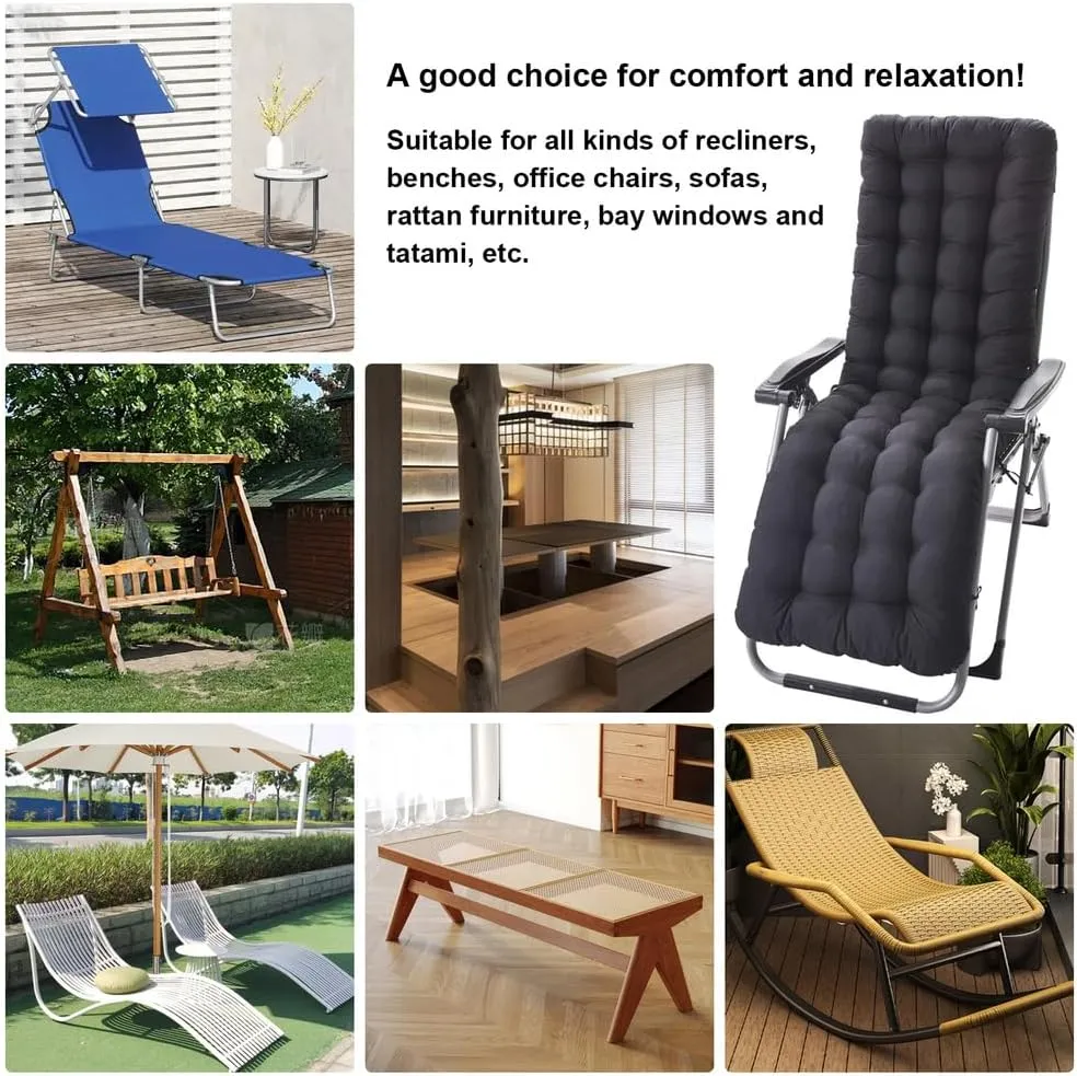 ERWUDEling Zero Gravity Lounge Chair Cushion Replacement 67 Inch, Thick & Soft Patio Furniture Cushion for Outdoor/Indoor Use, Waterproof Non-Slip with 8 Ties, Black (19 x 67 x 4 Inches)