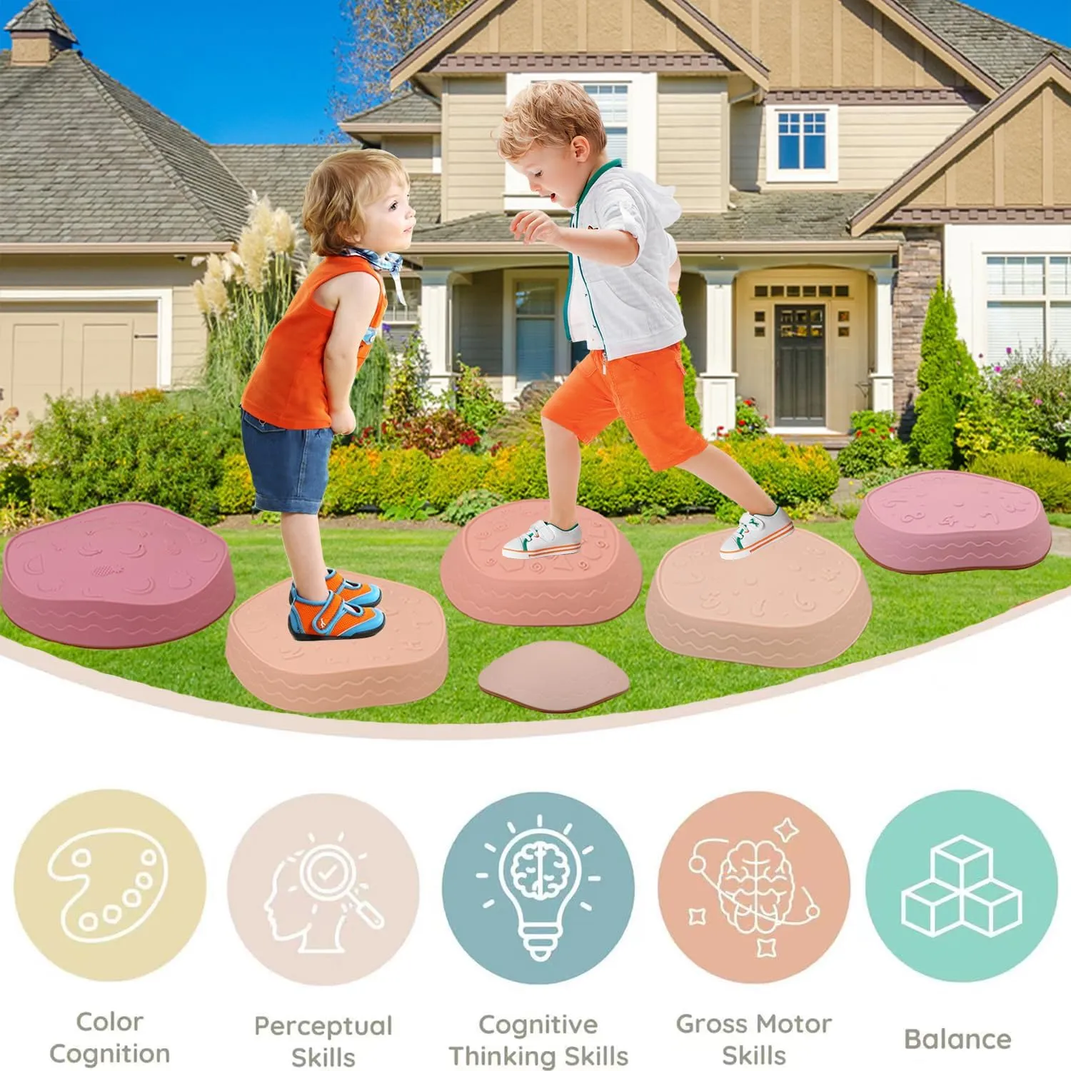 Fanboxk Non-Slip Stepping Stones for kids,up to 220 Ibs for Promoting Toddler's Balance Coordination Skills,Obstacle Courses Sensory Toys Outdoor or Indoor Play for Kids Age 3-8