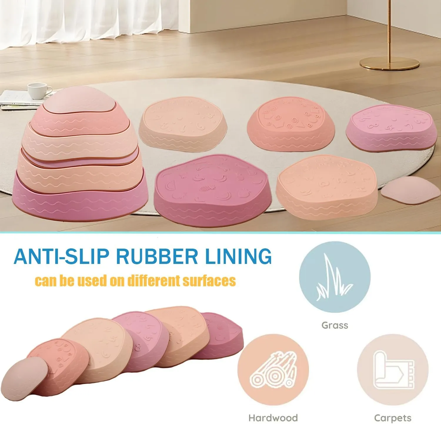 Fanboxk Non-Slip Stepping Stones for kids,up to 220 Ibs for Promoting Toddler's Balance Coordination Skills,Obstacle Courses Sensory Toys Outdoor or Indoor Play for Kids Age 3-8