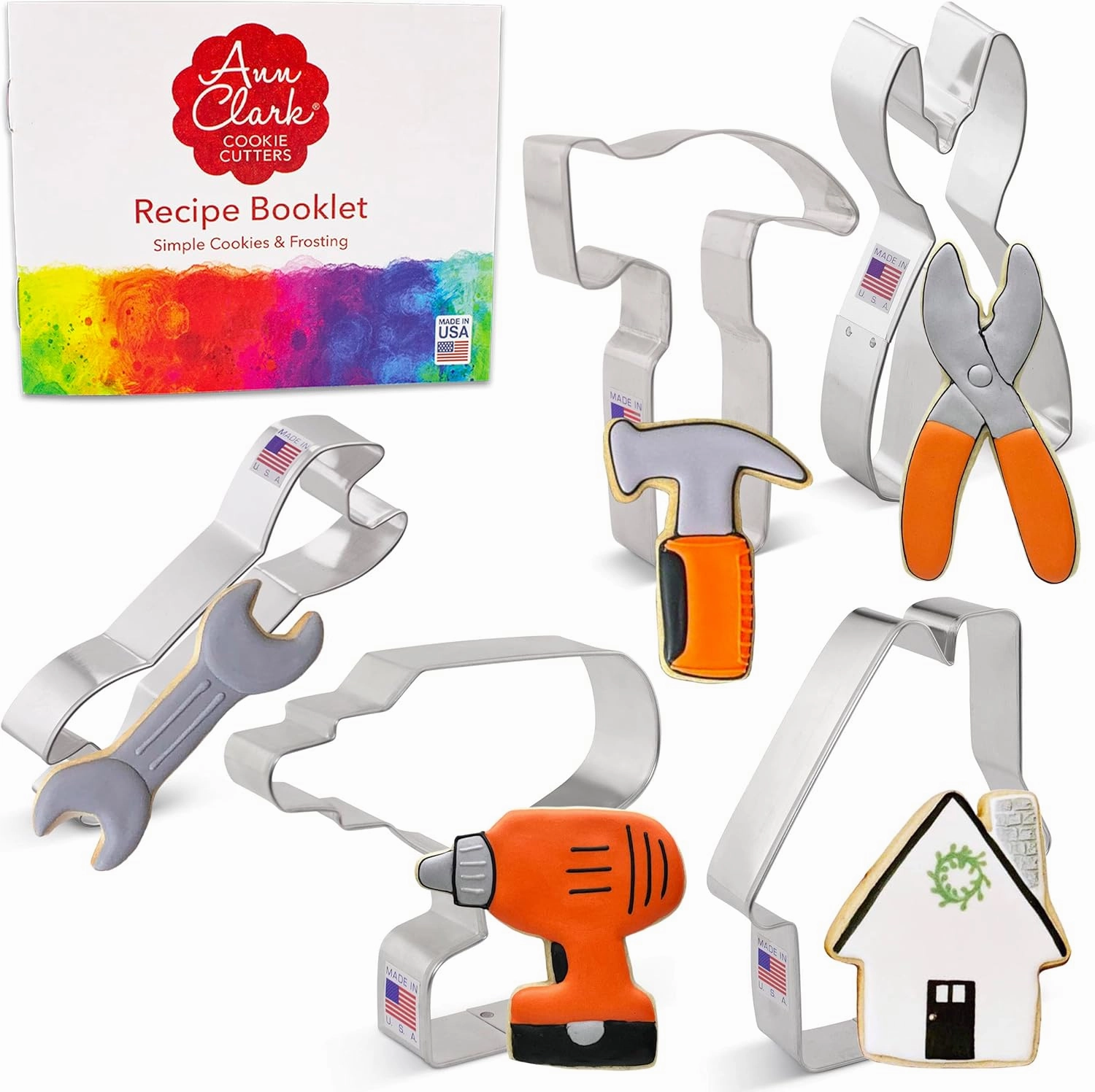 Father's Day Cookie Cutters Tools & Construction Cookie Cutters 5-Pc. Set Made in USA by Ann Clark, Cordless Drill, Hammer, Wrench, Pliers, House