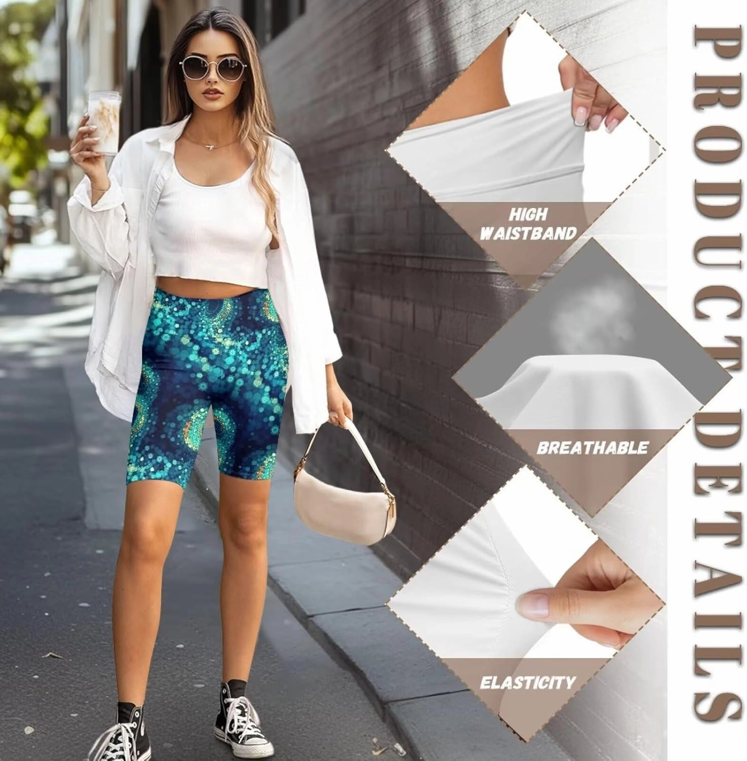 Flag Biker Shorts Women Forest Workout Gym Spandex Shorts Neon 8" High Waisted Tummy Control Spandex Workout Pants
