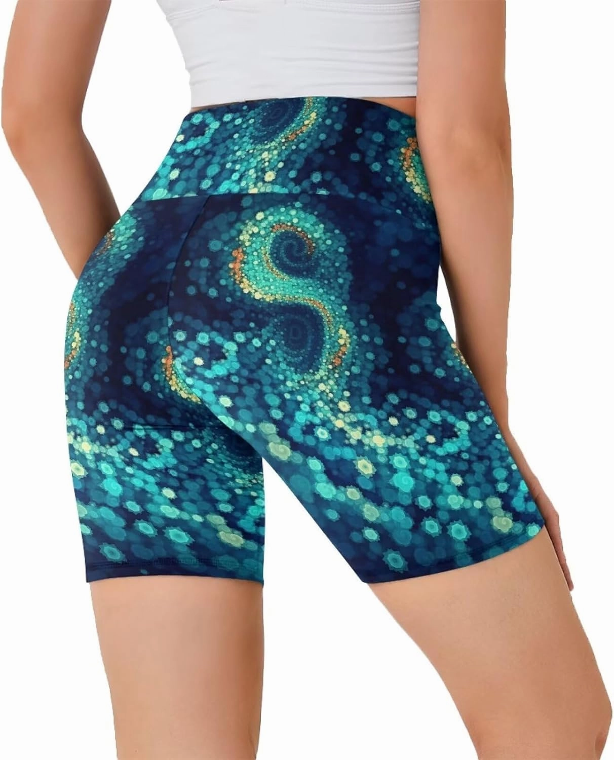Flag Biker Shorts Women Forest Workout Gym Spandex Shorts Neon 8" High Waisted Tummy Control Spandex Workout Pants