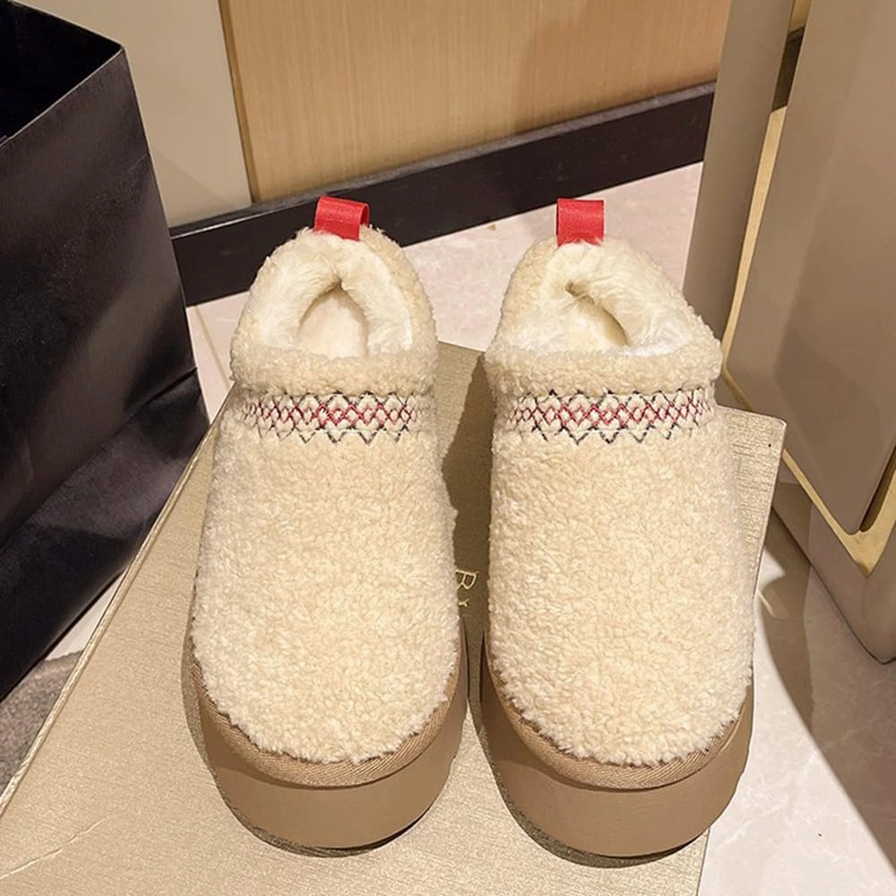 Fleece Lined Women's Mini Ankle Boot Slippers - Classic Snow Boots with Anti-Slip Platforms for Indoor & Outdoor Use