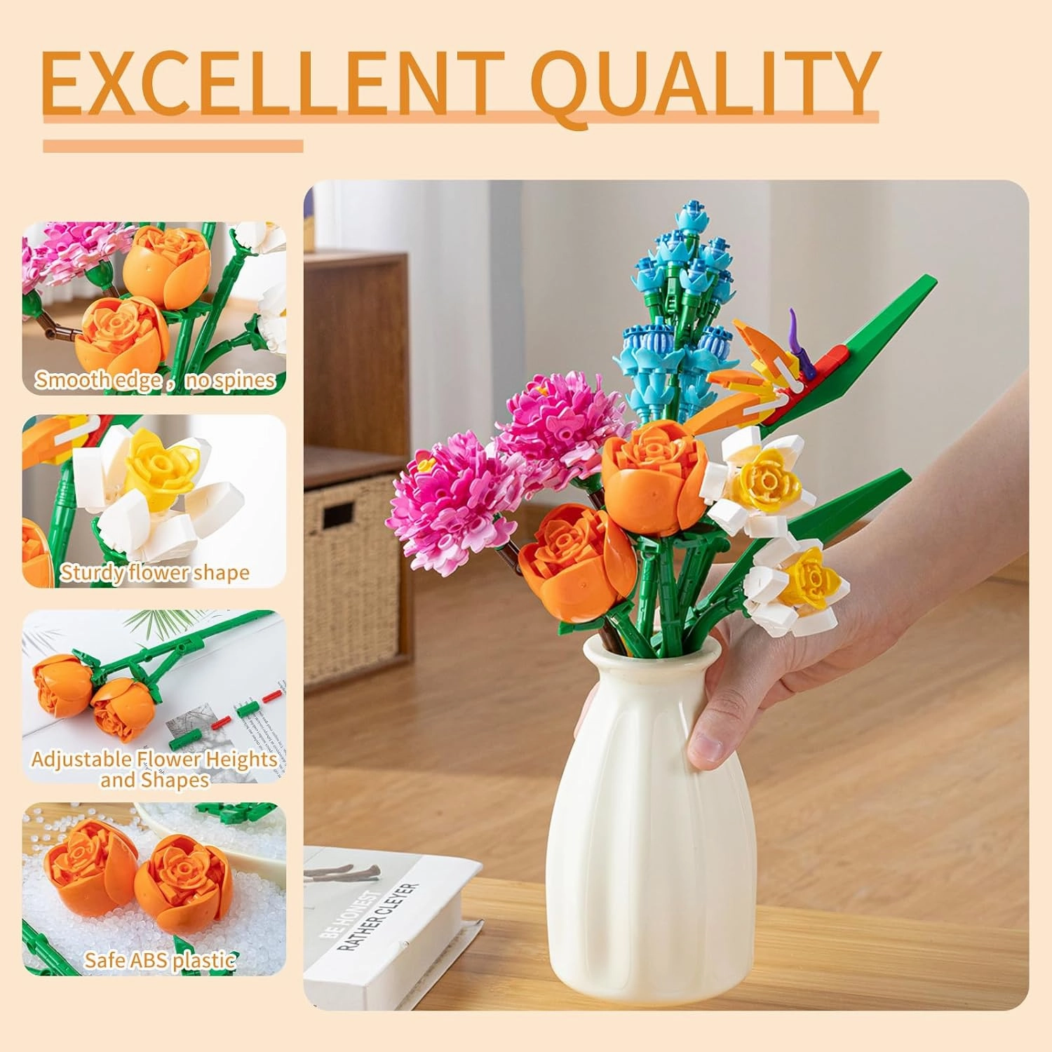 Flower Bouquet Building Set with Vase - Artificial Wildflower Botanical Collection Building Block, Plant Flower Kit, DIY Mini Micro Bricks Home Decor Gift for Birthday Mother's Day