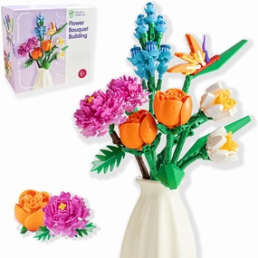 Flower Bouquet Building Set with Vase - Artificial Wildflower Botanical Collection Building Block, Plant Flower Kit, DIY Mini Micro Bricks Home Decor Gift for Birthday Mother's Day
