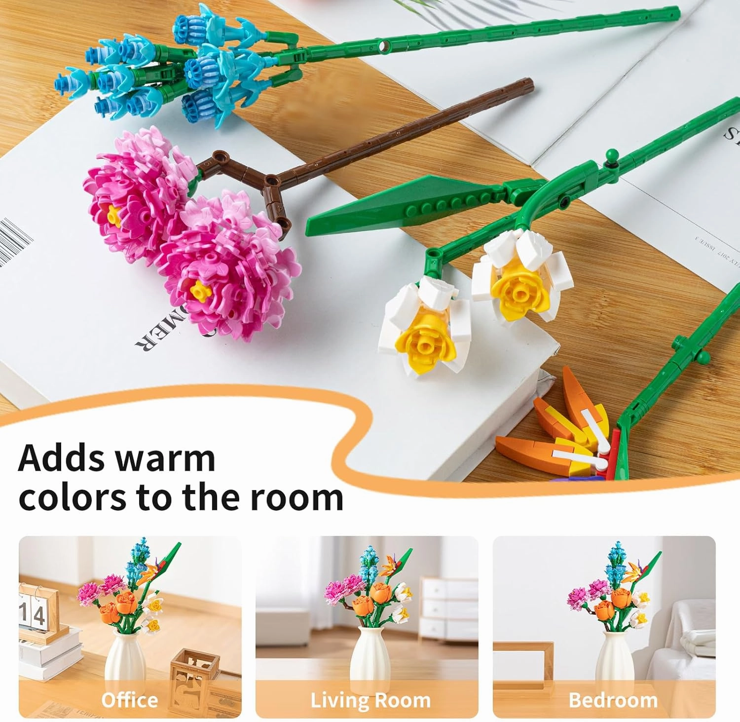 Flower Bouquet Building Set with Vase - Artificial Wildflower Botanical Collection Building Block, Plant Flower Kit, DIY Mini Micro Bricks Home Decor Gift for Birthday Mother's Day