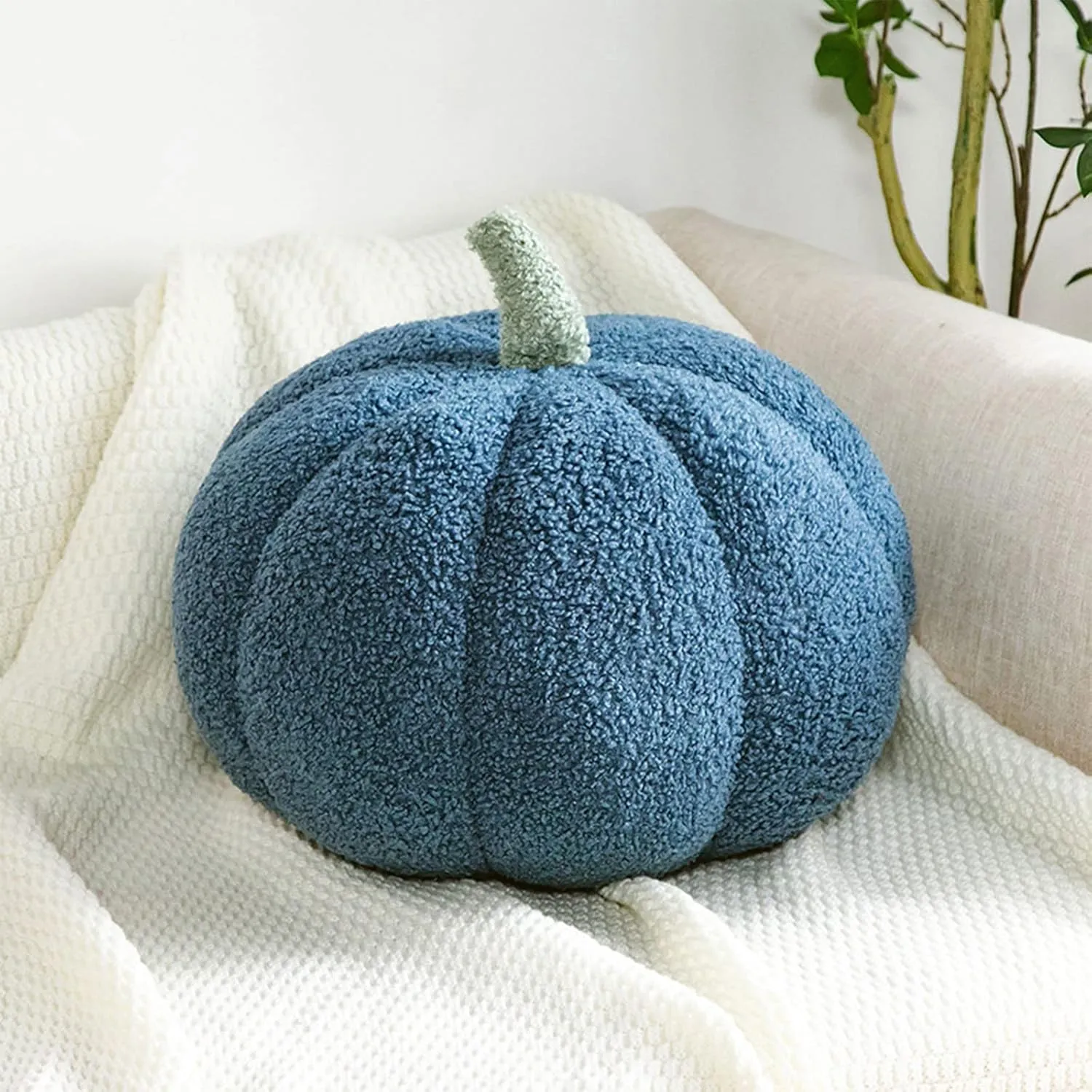 Fluffy 8 inch Halloween Pumpkin Plush Toys Soft Pumpkin Throw Pillow Gifts for Home Decoration Party Favors 14 inch, Blue