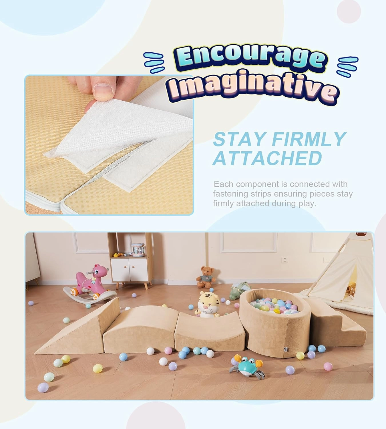 Foam Climbing Blocks with Ball Pit Designed for Toddlers Aged 1-3 -Great for Indoor Crawling, Inside Foam Playground Set for Little Ones to Active Playing -(Balls NOT Included) Beige