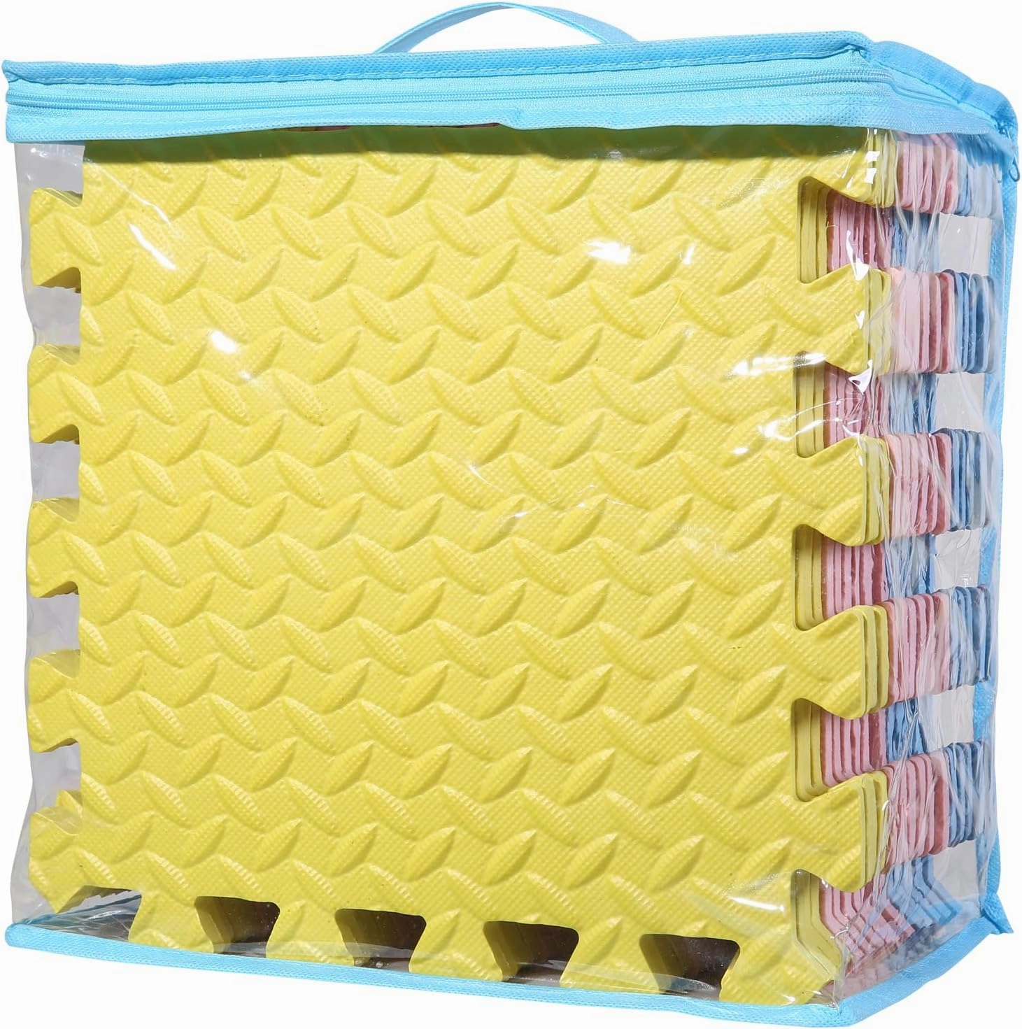 Foam Play Mat for Baby, 0.4 Inch Thick Foam Interlocking Floor Mats, Soft Non-Toxic Baby Playmat, Solid Colored Puzzle Play Mat Kids Floor Mats, 16 Tiles, Loli Pink/Light Blue/Yellow
