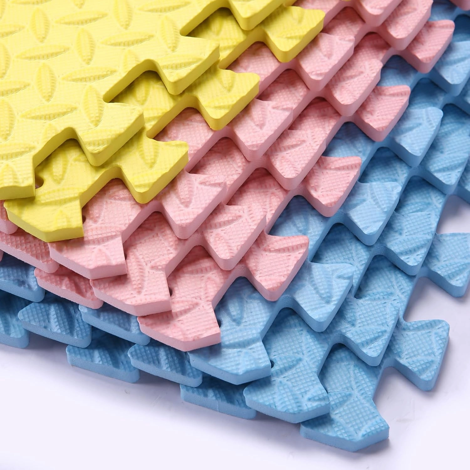 Foam Play Mat for Baby, 0.4 Inch Thick Foam Interlocking Floor Mats, Soft Non-Toxic Baby Playmat, Solid Colored Puzzle Play Mat Kids Floor Mats, 16 Tiles, Loli Pink/Light Blue/Yellow