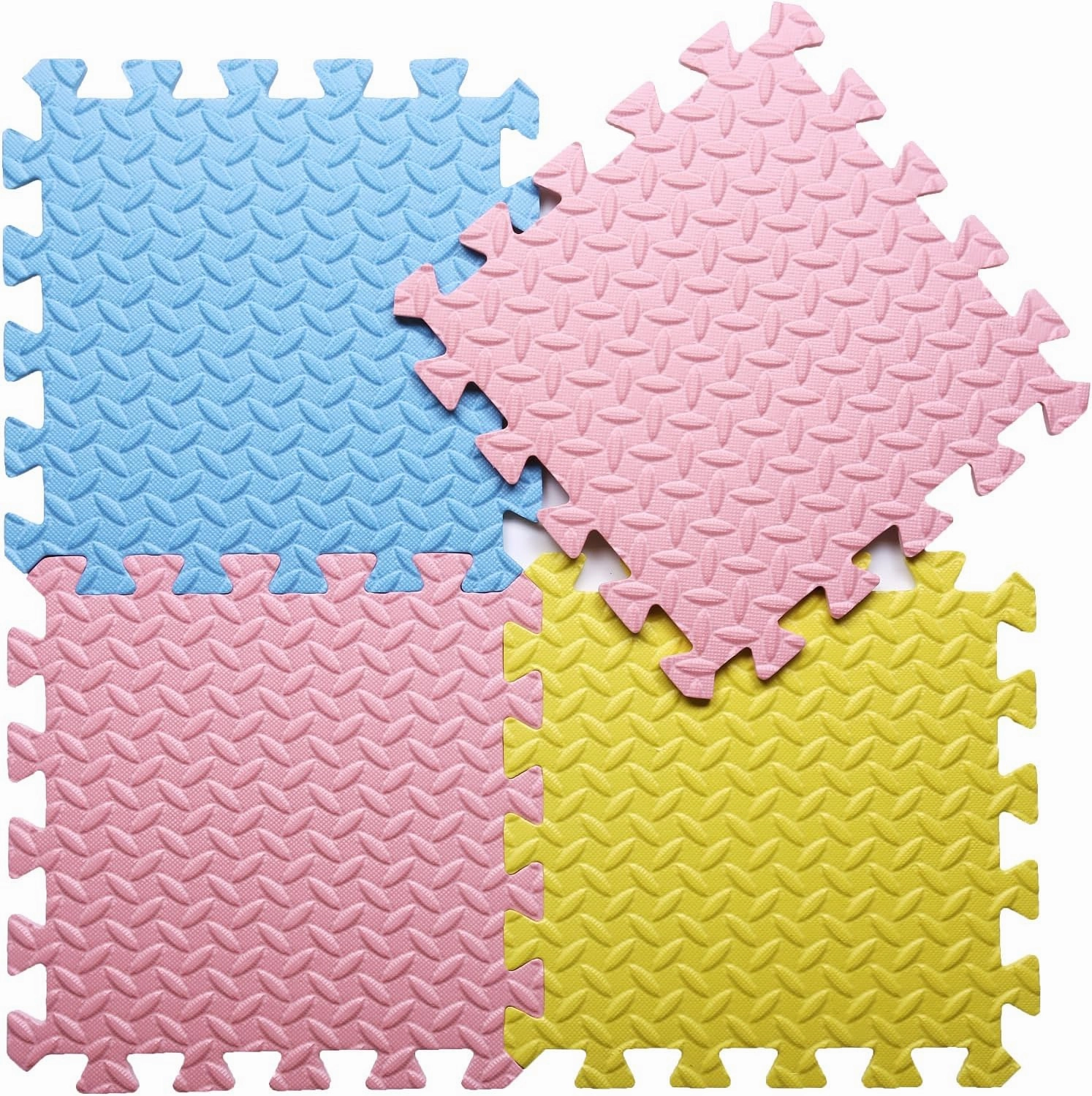 Foam Play Mat for Baby, 0.4 Inch Thick Foam Interlocking Floor Mats, Soft Non-Toxic Baby Playmat, Solid Colored Puzzle Play Mat Kids Floor Mats, 16 Tiles, Loli Pink/Light Blue/Yellow