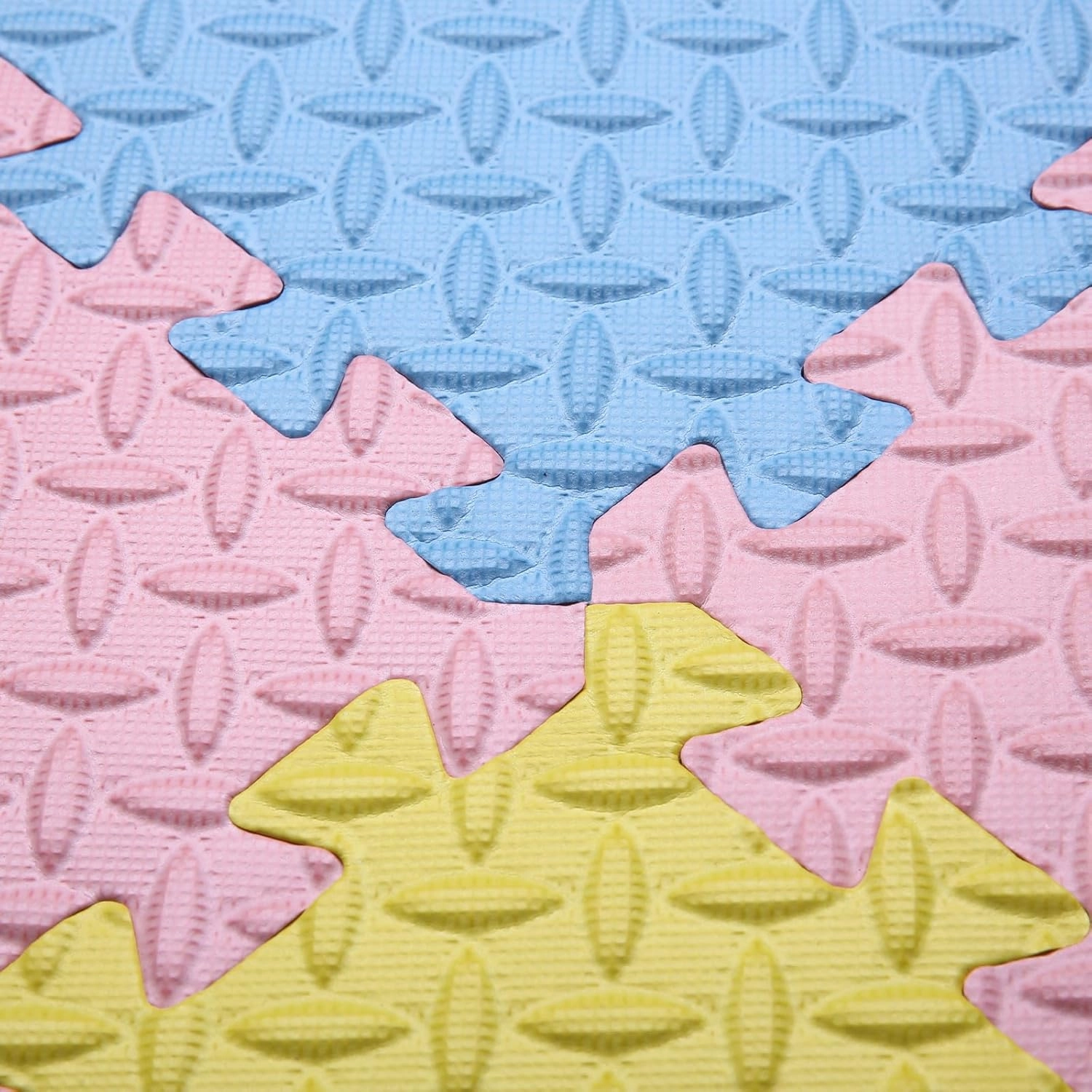 Foam Play Mat for Baby, 0.4 Inch Thick Foam Interlocking Floor Mats, Soft Non-Toxic Baby Playmat, Solid Colored Puzzle Play Mat Kids Floor Mats, 16 Tiles, Loli Pink/Light Blue/Yellow