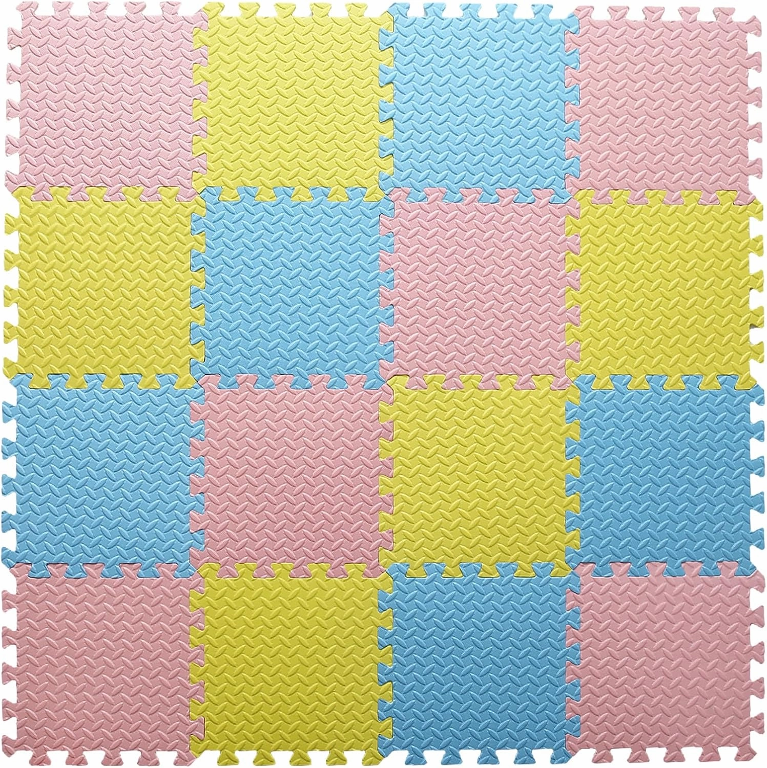 Foam Play Mat for Baby, 0.4 Inch Thick Foam Interlocking Floor Mats, Soft Non-Toxic Baby Playmat, Solid Colored Puzzle Play Mat Kids Floor Mats, 16 Tiles, Loli Pink/Light Blue/Yellow