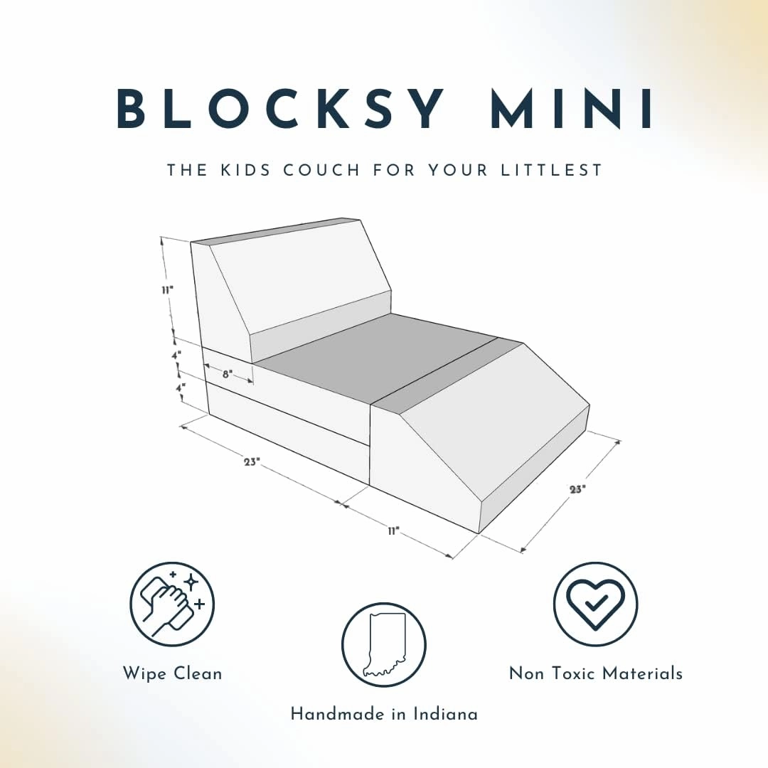 Foamnasium Blocksy Mini, Indoor Foam Playset 3 Piece Soft Toddler and Kids Active Play Couch for Crawling, Climbing, Fort Building and Jumping, Made in The US, Baby Blue