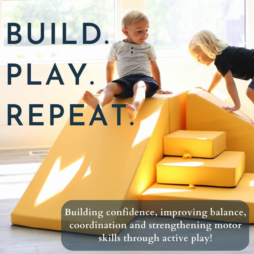 Foamnasium Blocksy Mini, Indoor Foam Playset 3 Piece Soft Toddler and Kids Active Play Couch for Crawling, Climbing, Fort Building and Jumping, Made in The US, Baby Blue
