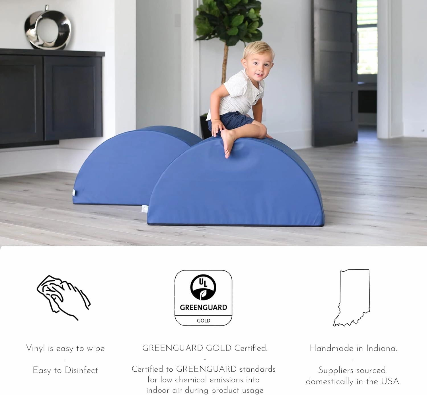 Foamnasium Blocksy Mini, Indoor Foam Playset 3 Piece Soft Toddler and Kids Active Play Couch for Crawling, Climbing, Fort Building and Jumping, Made in The US, Baby Blue