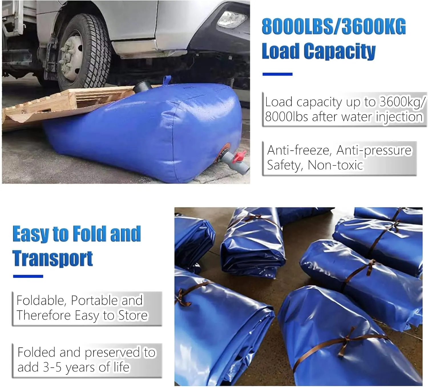 Foldable Portable Soft Water Bag Large Capacity Collapsible Storage Containers for Emergency/Temporary Water Storage, Rectangular Cube Tanque De Almacenamiento De Agua/Rainwater Bag for Fire Protect