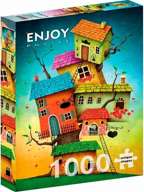 Fun Illustration of Fantasy Tree Houses – 1000 Pieces Jigsaw Puzzle for Adults – Matte Finish, Soft Touch, Easy to Assemble, Tight Fit, Vivid Colors, Missing Pieces Service