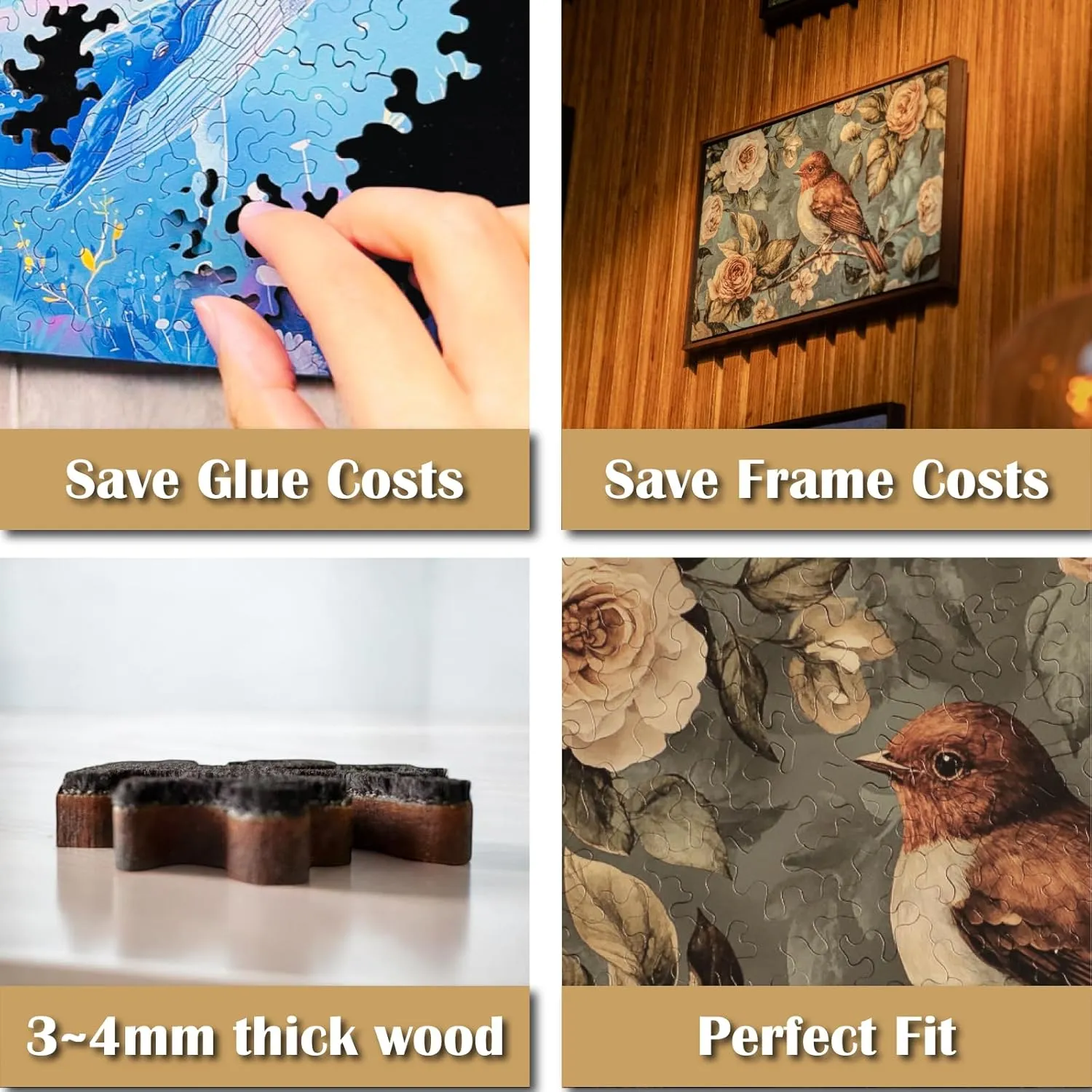 Gecko Power Puzzle with Frame for Adults, 150 Piece Premium Wooden Jigsaw Puzzles, Cool Creative Puzzle Gift, Puzzle Frame Included (Fields of Wonder)