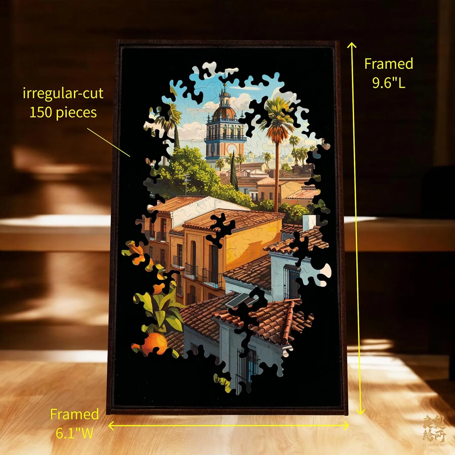 Gecko Power Puzzle with Frame for Adults, 150 Piece Premium Wooden Jigsaw Puzzles, Cool Creative Puzzle Gift, Puzzle Frame Included (Tuscan Sunset)