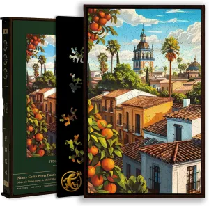 Gecko Power Puzzle with Frame for Adults, 150 Piece Premium Wooden Jigsaw Puzzles, Cool Creative Puzzle Gift, Puzzle Frame Included (Tuscan Sunset)
