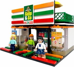 General Jim's 'Gulp & Go' Modular Convenience Store & Gas Station Building Blocks Set – 320-Piece Urban Street Corner Kit with Accessories, Treats & 2 Figurines – Compatible with Major Brick Brands