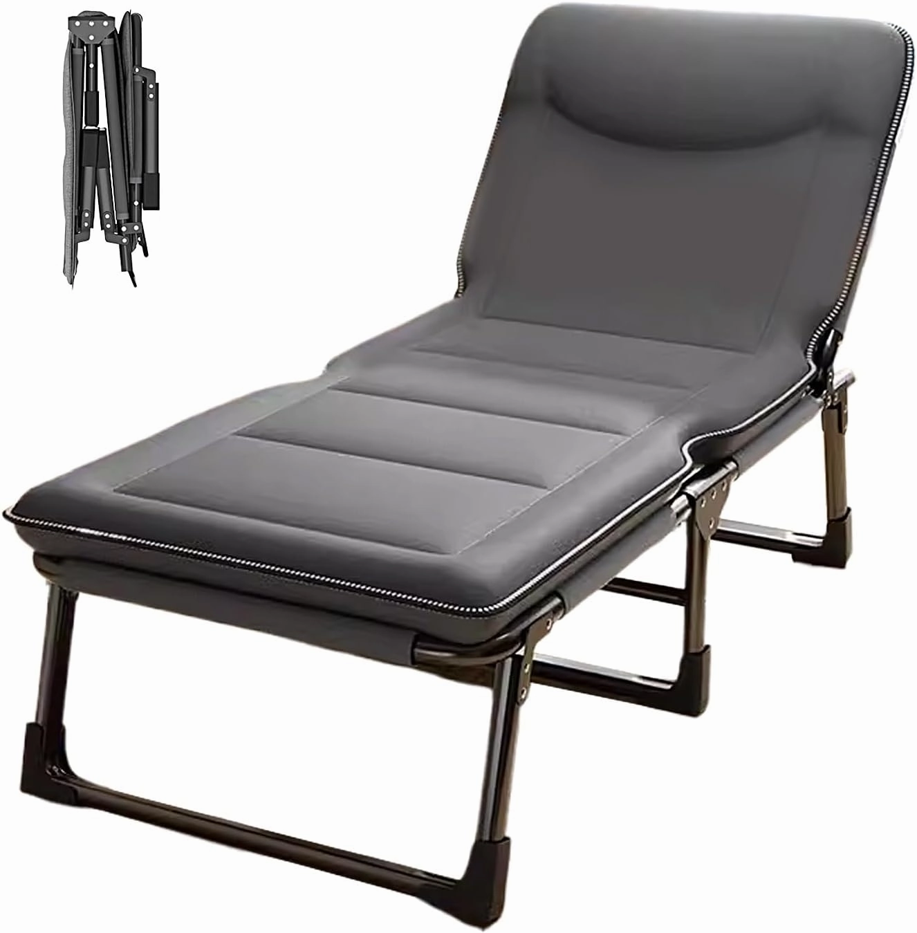Generic Portable Folding Bed for Adults Four Speed Adjustment Camping Cot for Adults with 3D Headrest Portable Folding Bed for Sleeping 160 kg Load Capacity(Gray C,190 * 70 * 30cm)