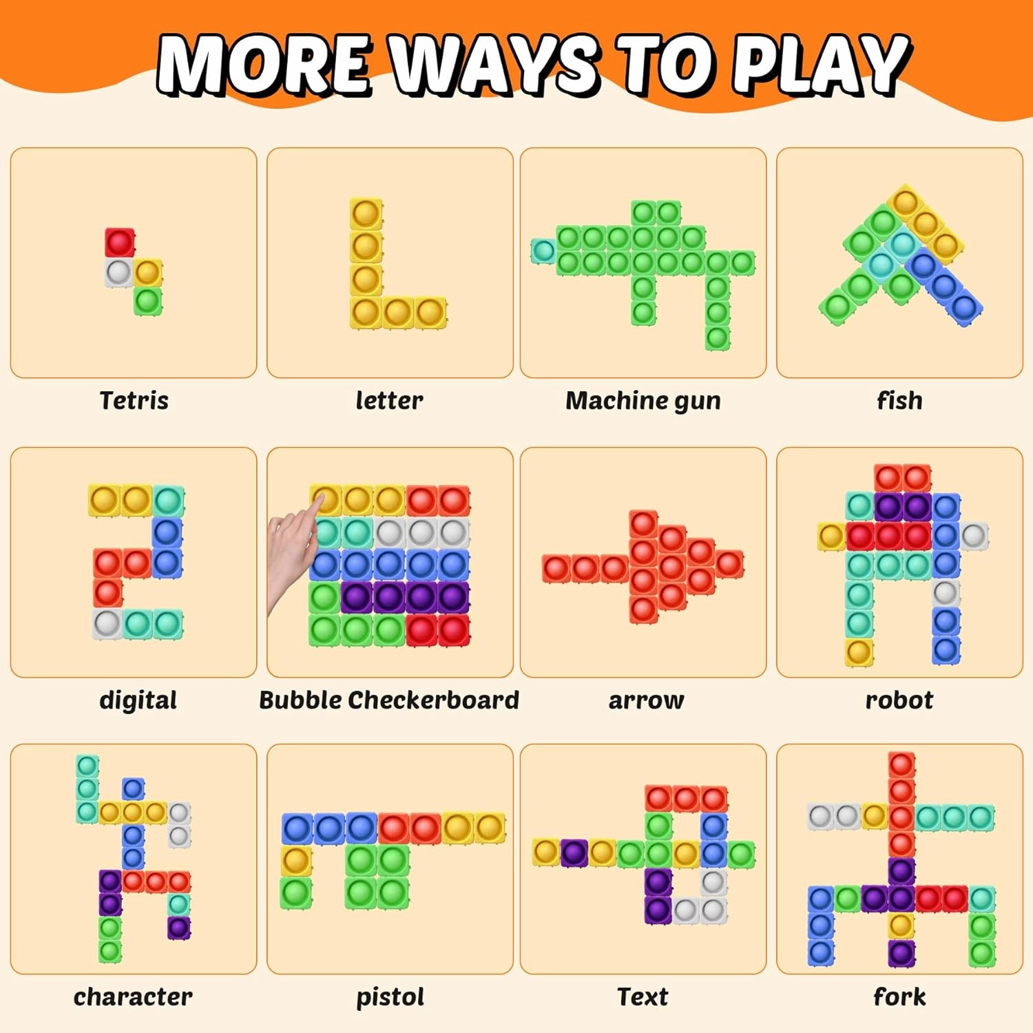 Giant Pop Blocks Bubble Premium Silicone Pop Fidget Blocks for Endless Joy and Education - Vibrant Pop Blocks for Imaginative Play and Puzzle Games-Toy Gift for Kids (25PCS)