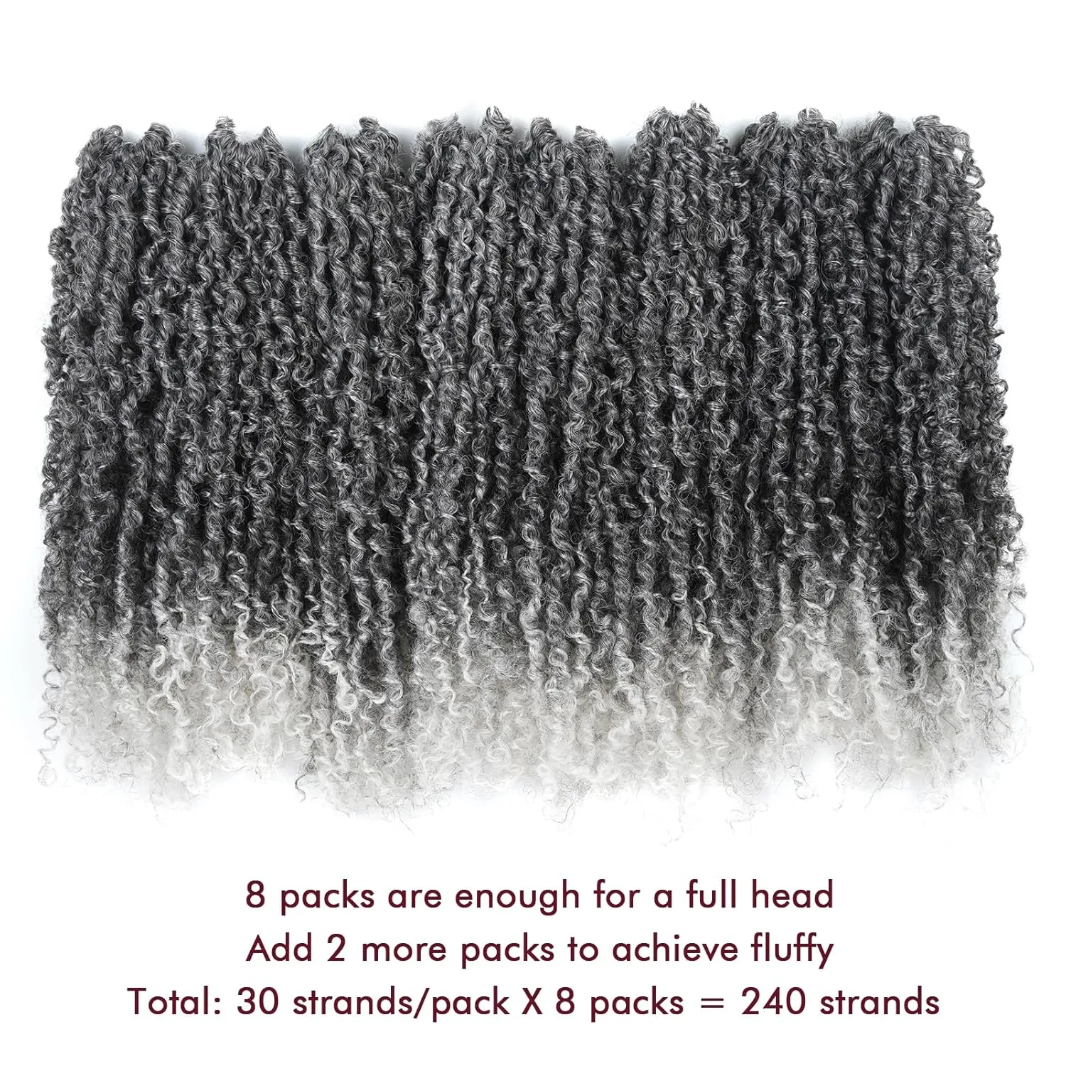 GIX Yanky Twist Crochet Hair - 10 Inch 8 Packs (240 Strands) Ombre Gray Pre-twisted Fluffy Spring Mini Twist Short Bob Passion Twist, Crochet Braids Braiding Hair (10 Inch, T-Gray-8P)