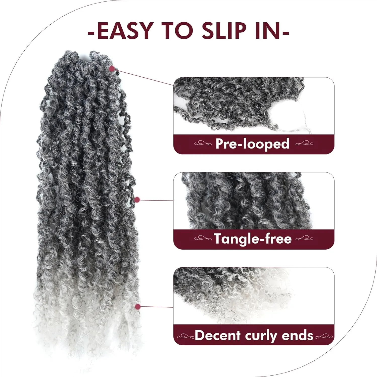 GIX Yanky Twist Crochet Hair - 10 Inch 8 Packs (240 Strands) Ombre Gray Pre-twisted Fluffy Spring Mini Twist Short Bob Passion Twist, Crochet Braids Braiding Hair (10 Inch, T-Gray-8P)