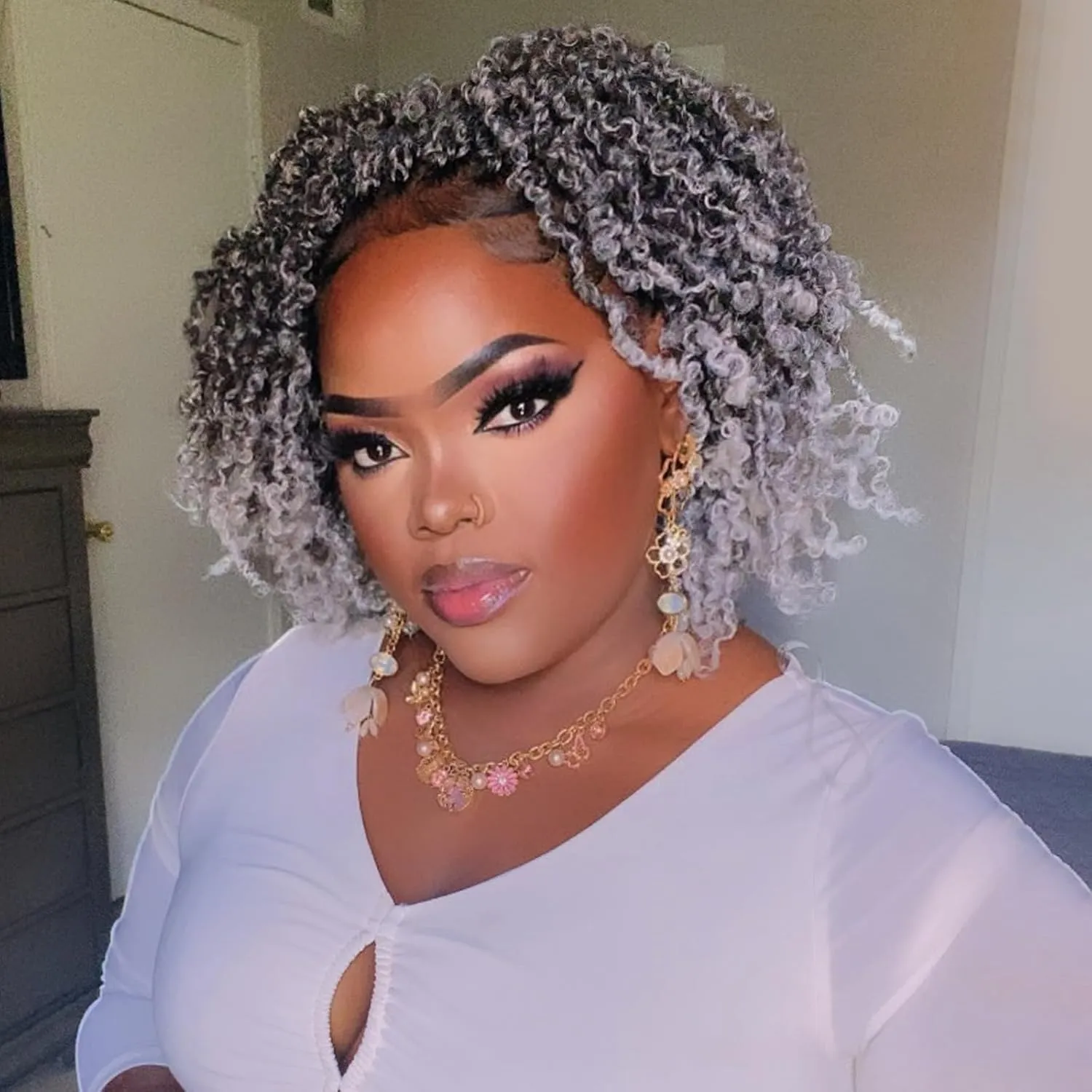 GIX Yanky Twist Crochet Hair - 10 Inch 8 Packs (240 Strands) Ombre Gray Pre-twisted Fluffy Spring Mini Twist Short Bob Passion Twist, Crochet Braids Braiding Hair (10 Inch, T-Gray-8P)