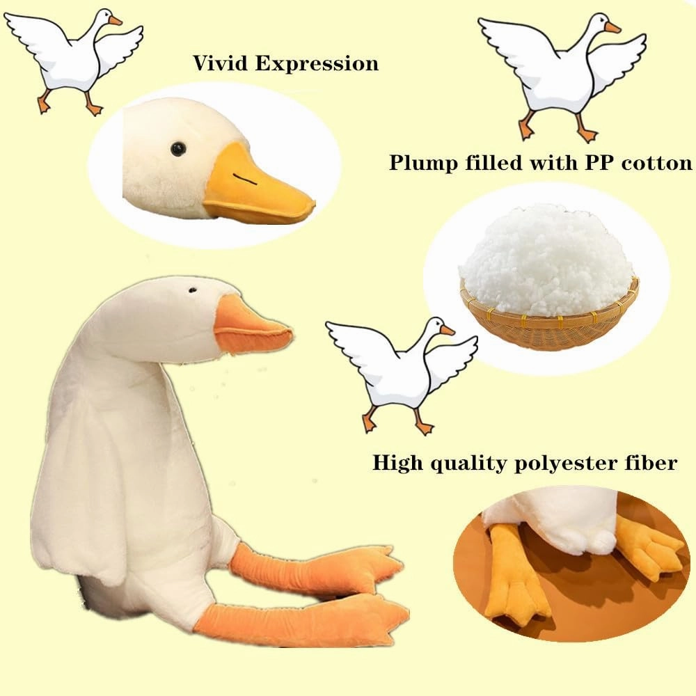 Goose Stuffed Animal Giant White Goose Plush Pillow,Cute Duck Toy Soft Hugging Swan Plush Pillow Gifts for Kids Adults, 63in