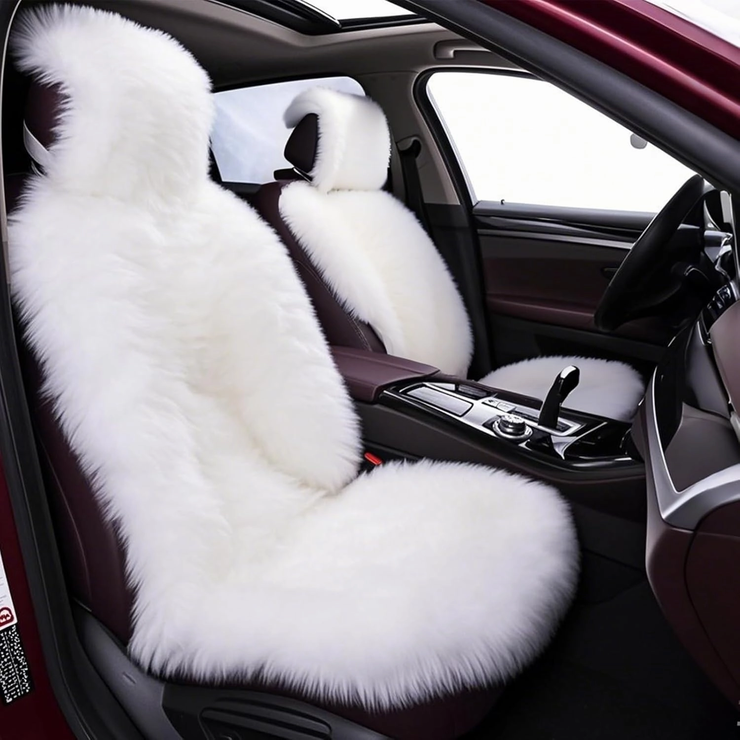 Gracefur A Pair Genuine Sheepskin Seat Covers, Long Wool Front Car Seat Covers, Easy to Install, Airbag Compatible Universal Fits Seat Covers for SUV, Trucks, Cars (White)